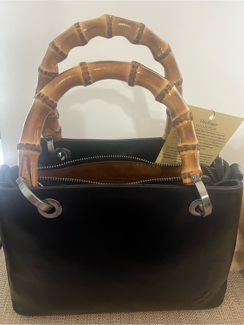 Patricia Nash black leather bag with bamboo handles NWT - Picture 7 of 7